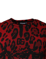 Red Leopard Print Cotton Sleeveless T-shirt