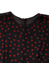 Black Red Polka Dot Silk Layered Midi Dress