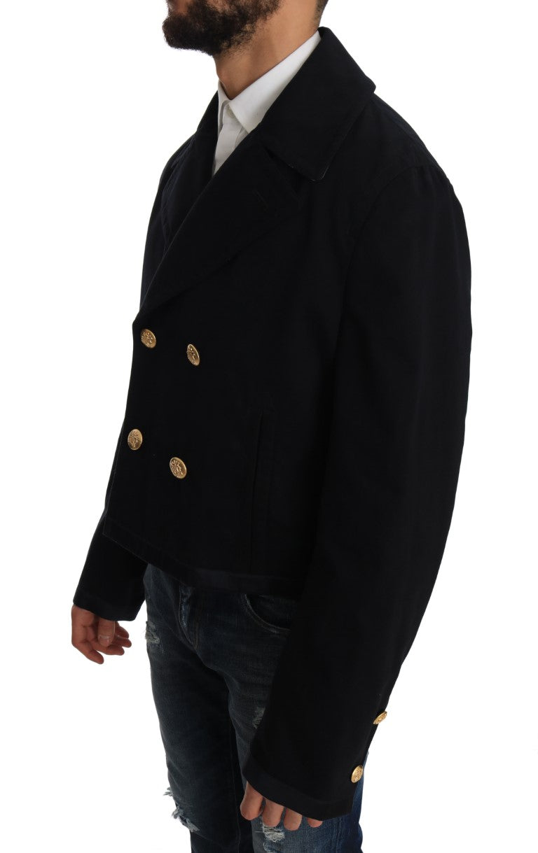 Elegante chaqueta de gabardina azul oscuro