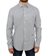 Chic Grey Striped Cotton Casual Shirt