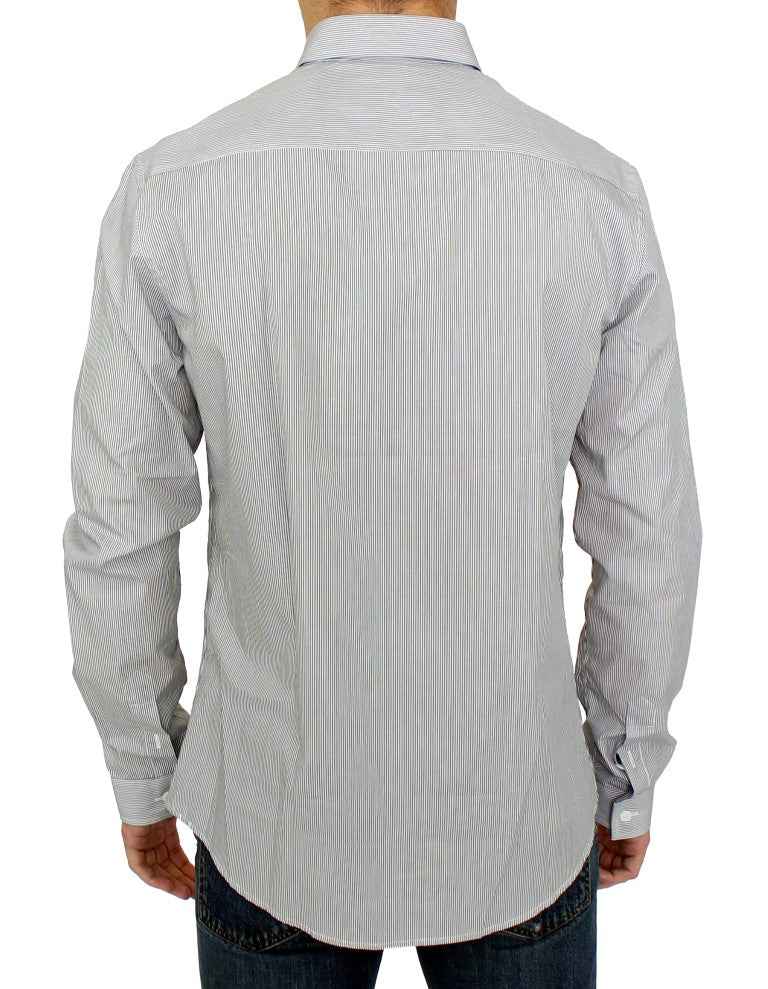 Chic Grey Striped Cotton Casual Shirt