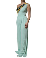 Mint Green One Shoulder Long Jumpsuit Dress