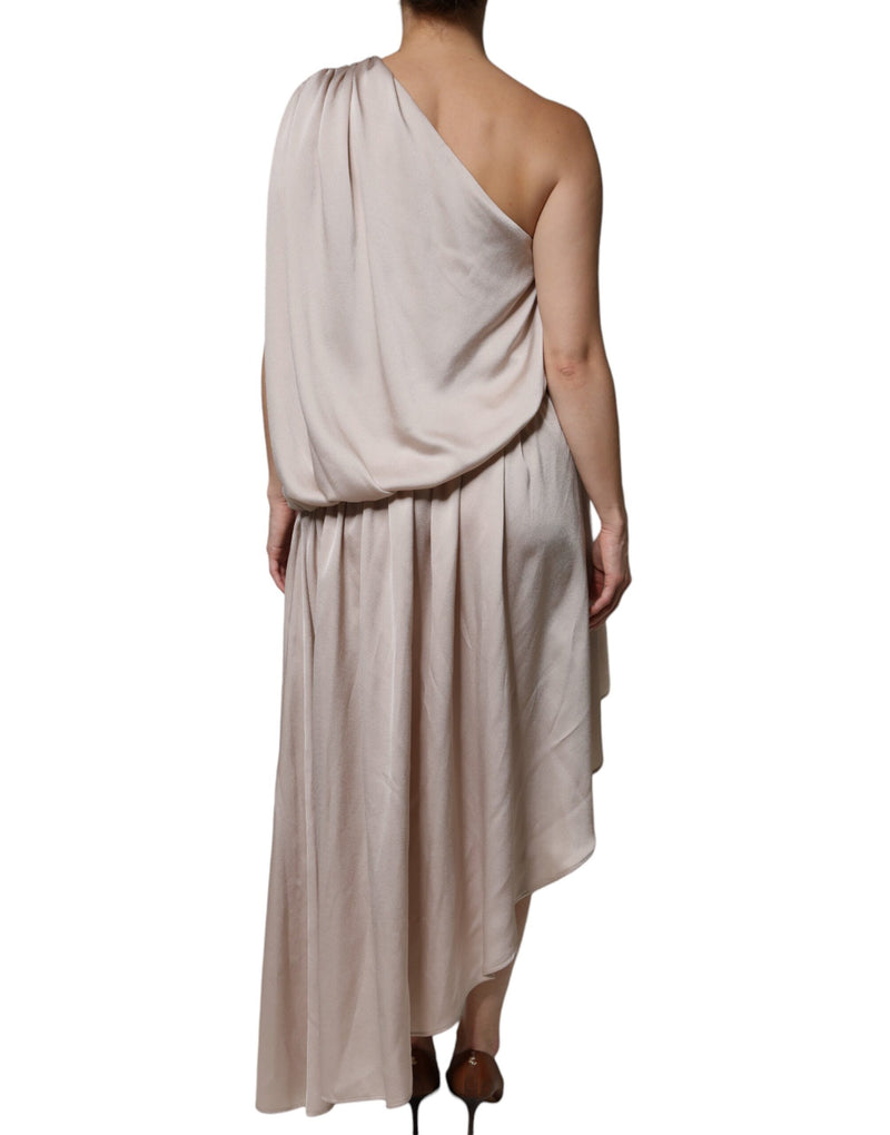 Beige One Shoulder Asymmetric Drape Dress