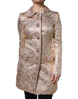 Metallic Pink Gold Jacquard Jewel Button Coat Jacket