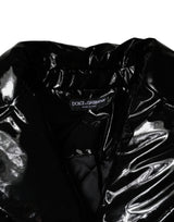 Black Polyester Button Down Blouson Jacket