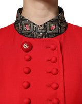 Red Jacquard Wool Women Trenchcoat Jacket