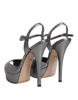 Silver Leather Platform Heels Sandals Shoes