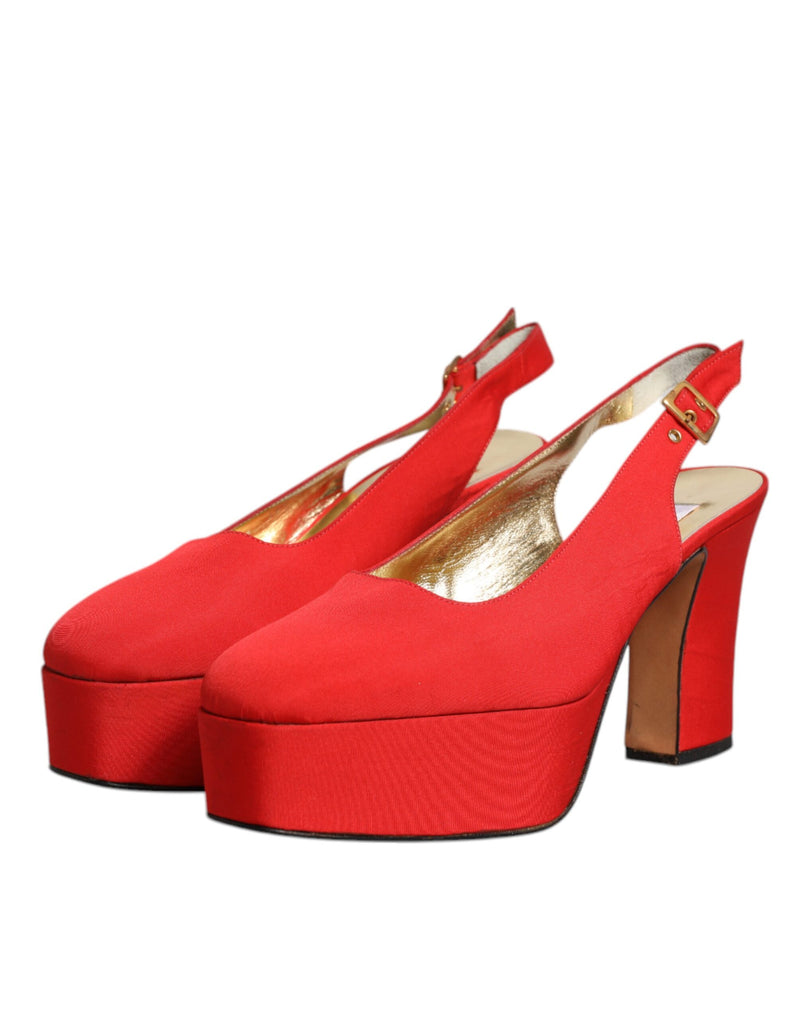 Red Platform Slingback Heels Sandals Shoes