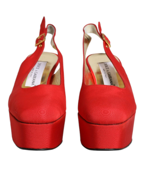 Red Platform Slingback Heels Sandals Shoes