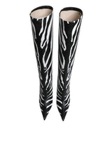 Black White Zebra Heels High Boots Shoes