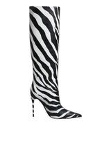 Black White Zebra Heels High Boots Shoes