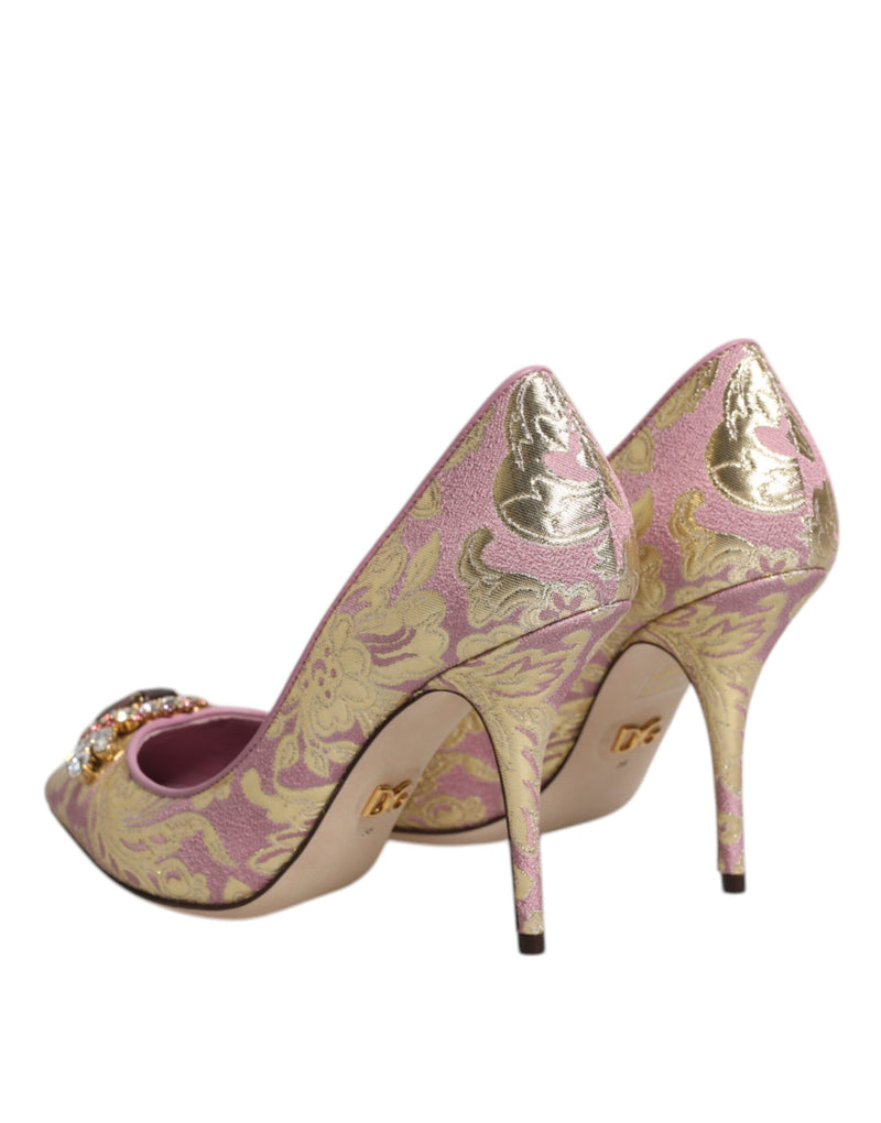 Pink Gold Jacquard Crystal High Heels Pumps Shoes