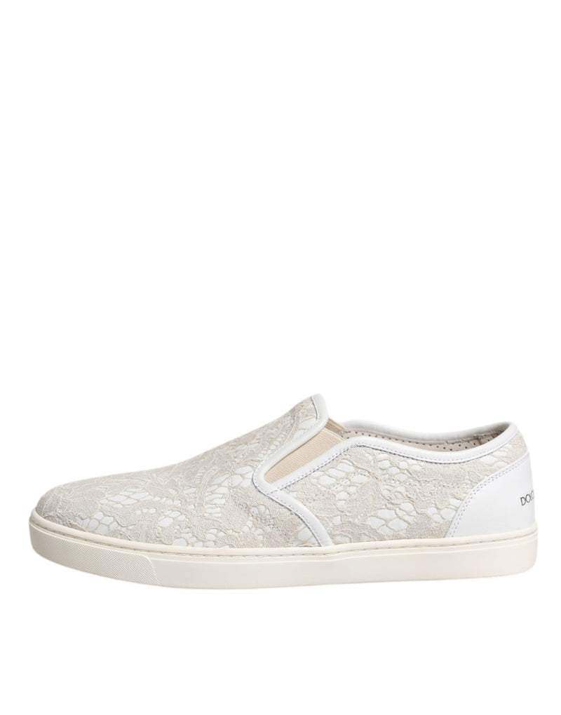 White Floral Lace Slip On Loafers Shoes