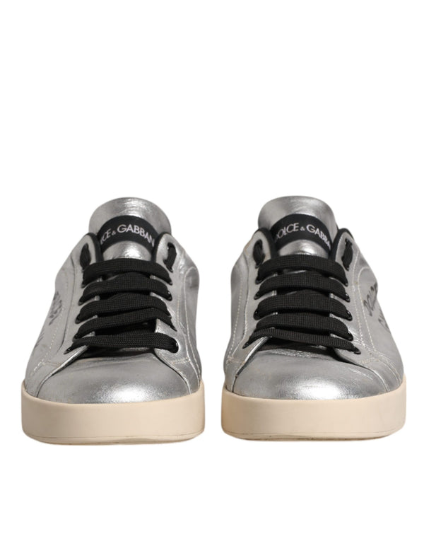 Silver Calf Leather Portofino Sneakers Shoes