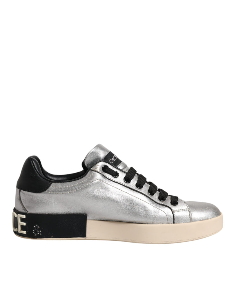 Silver Calf Leather Portofino Sneakers Shoes