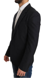 Eleganter schlanker, fit gestreifte Wollseide Blazer