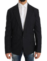 Eleganter schlanker, fit gestreifte Wollseide Blazer