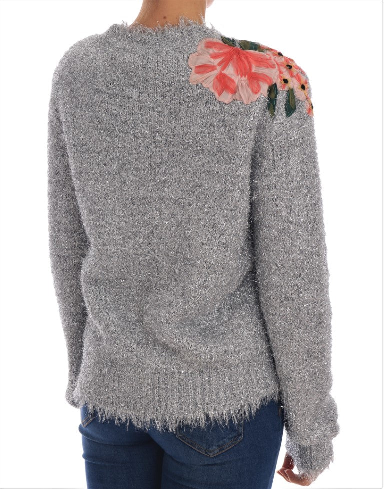 Cardigan élégant en argent floral en argent