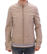 Elegante chaqueta de piel de cuero beige