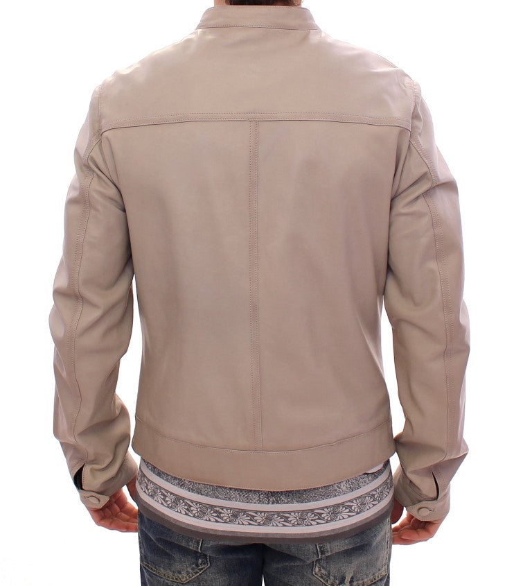 Elegante chaqueta de piel de cuero beige