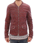 Chaqueta de cuero Bordeaux con estampado de boxeador exclusivo