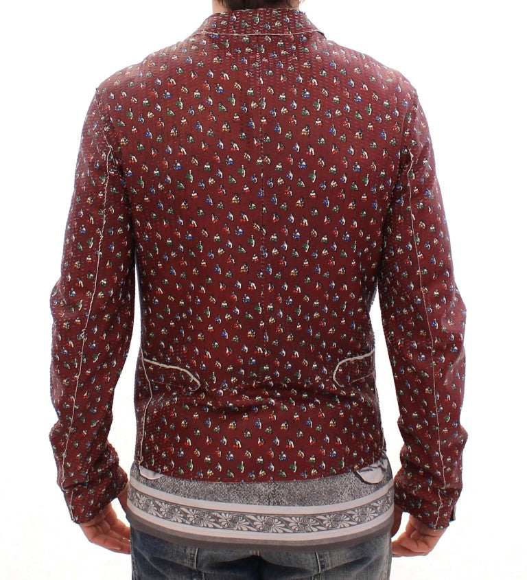 Chaqueta de cuero Bordeaux con estampado de boxeador exclusivo