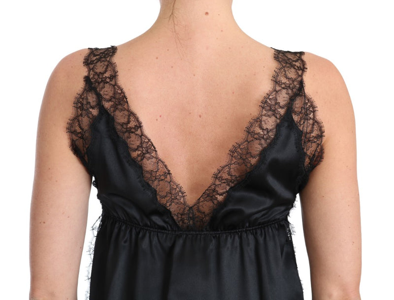 Top de lingerie de mélange de soie sensuelle en noir