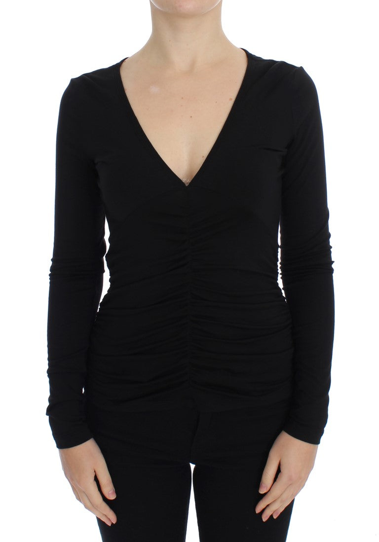 Eleganter V-Ausschnitt Black Viskose Mischpullover