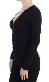 Κομψό V-neck Black Viscose μείγμα