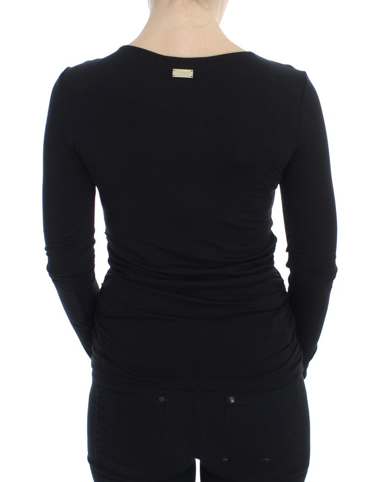 Eleganter V-Ausschnitt Black Viskose Mischpullover