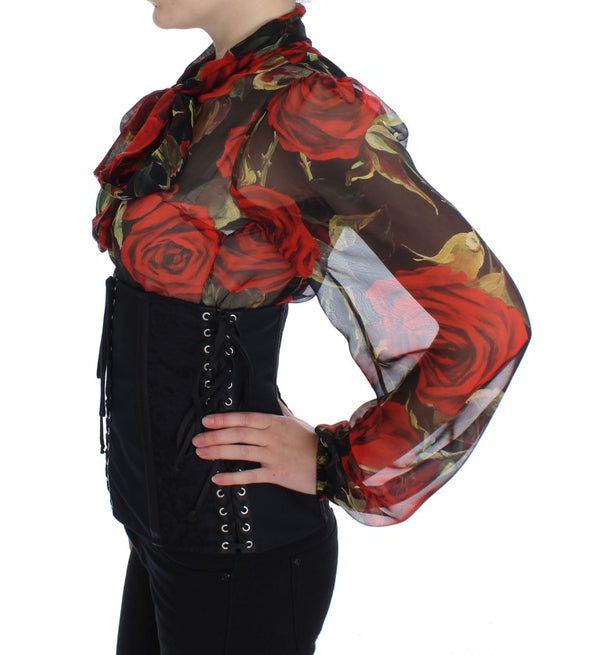 Ceinture de corset à brocart floral noir élégant