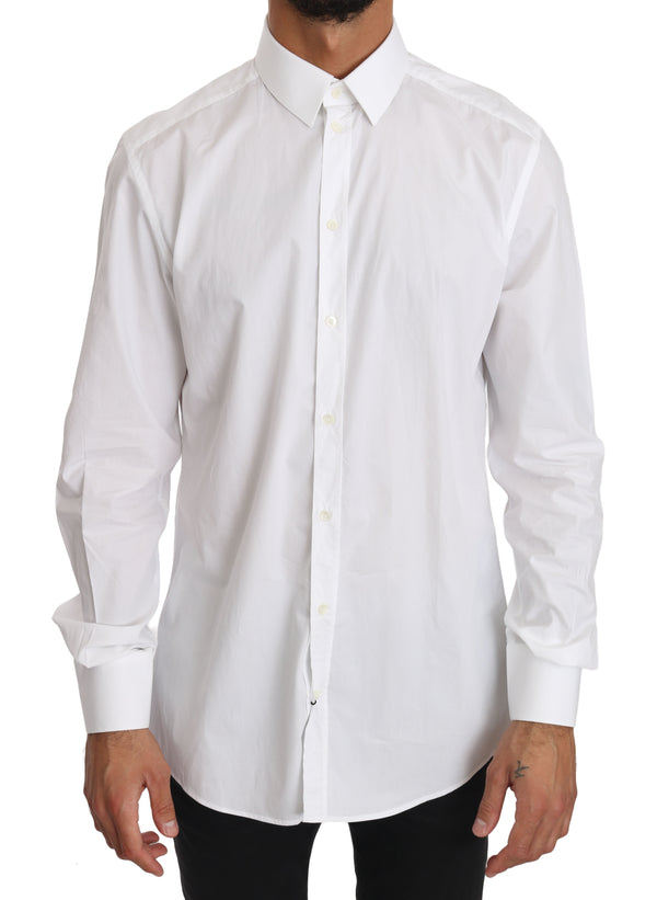 Elegante camisa de vestir de fit delgada en blanco puro