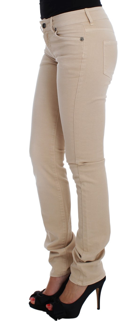 Jeans delgados de algodón beige algodón