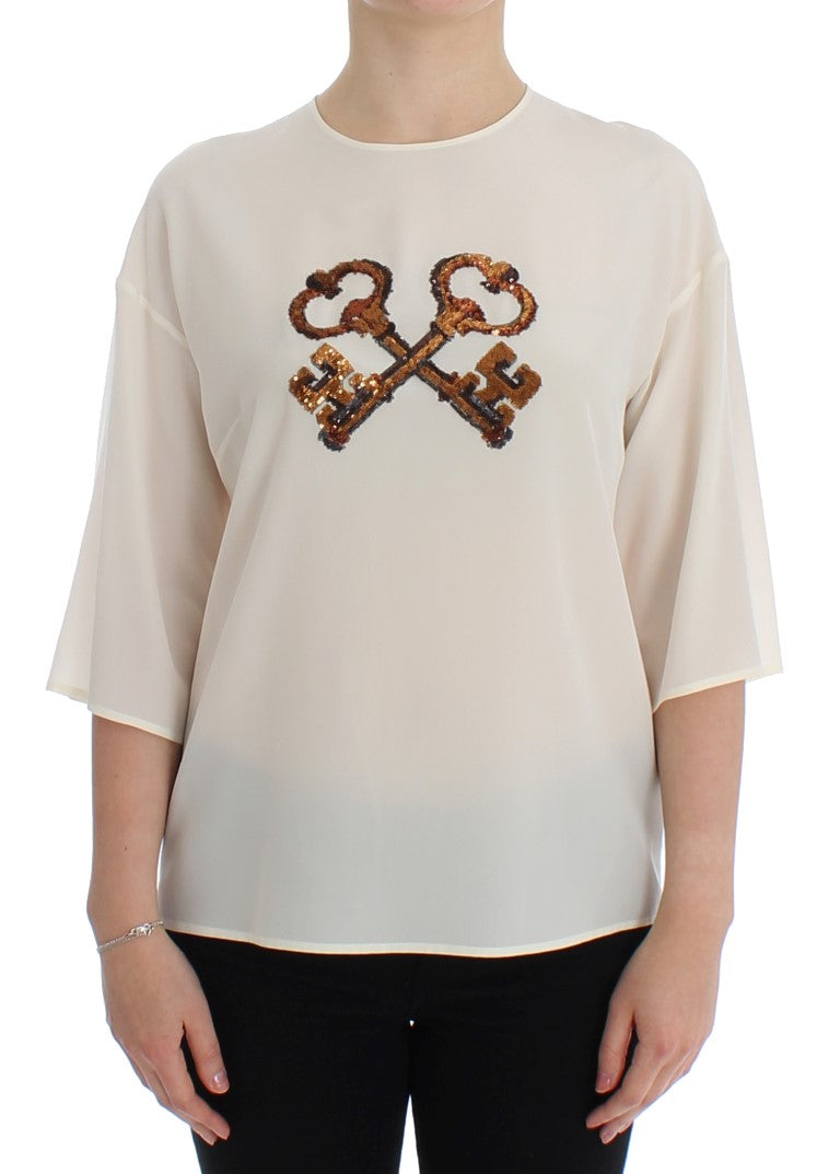 Blusa de seda de lentejuelas marfil