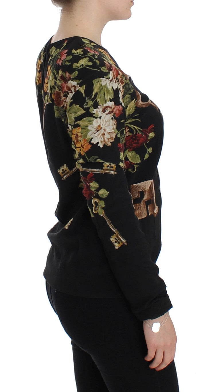 Elegante blusa de seda con estampado medieval