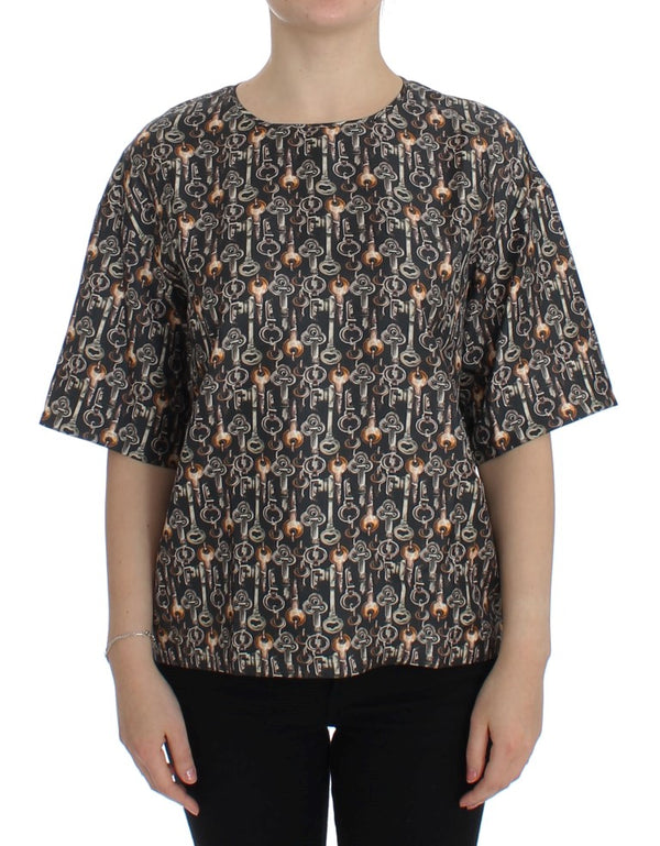 Blusa de seda sicilia encantada con llaves medievales estampado