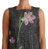 Houndtooth Blumen -Applikationsschichtkleid