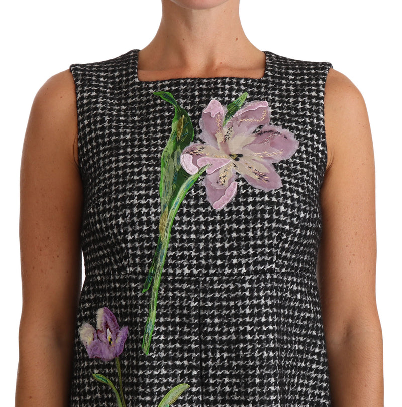 Houndtooth Blumen -Applikationsschichtkleid