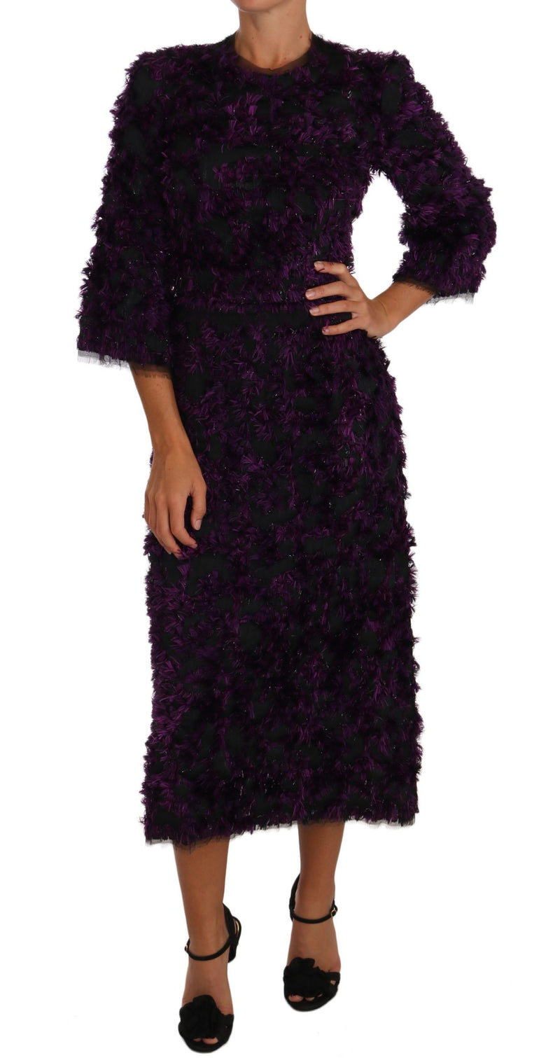 Robe de gaine à franges élégantes en violet et noir