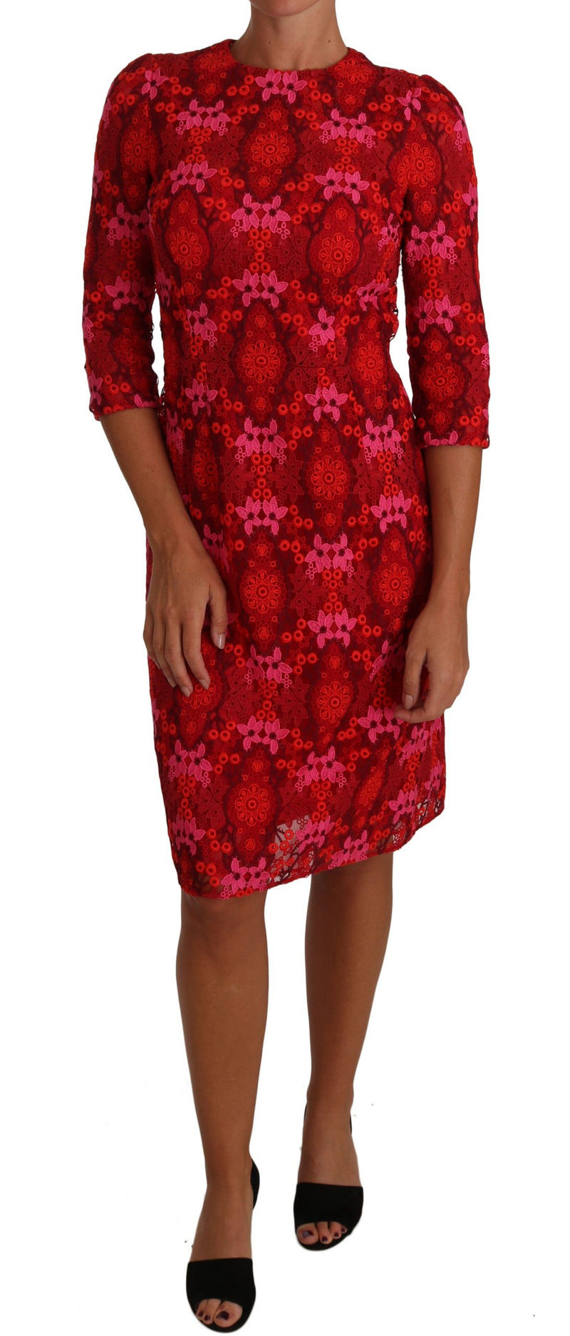 Vestido elegante de ganchillo floral hasta la rodilla