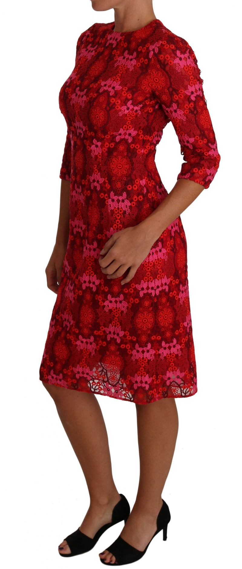 Vestido elegante de ganchillo floral hasta la rodilla