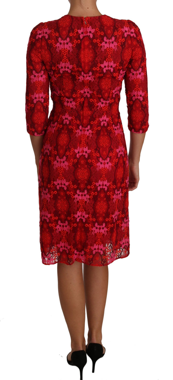 Vestido elegante de ganchillo floral hasta la rodilla