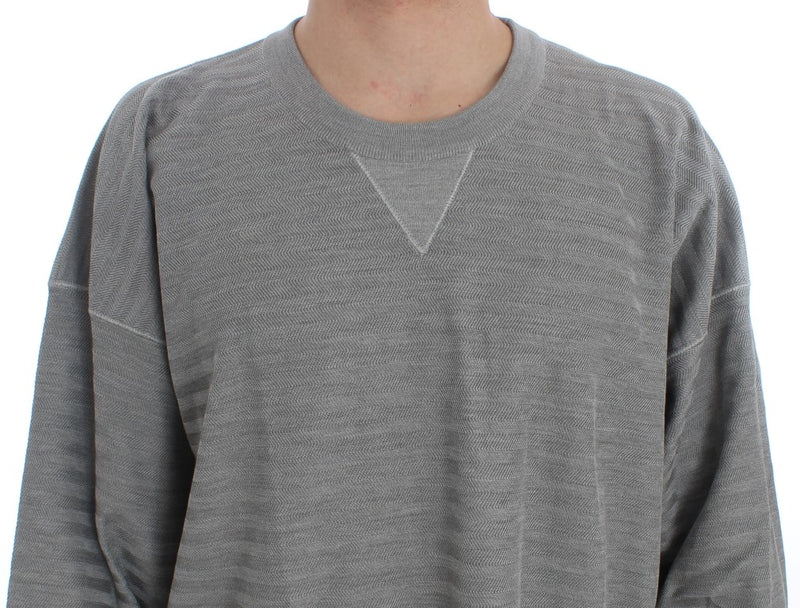 Elegant Gray Silk Crewneck Pullover Sweater