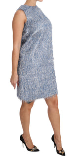 Elegant Light Blue Fringe Shift Dress