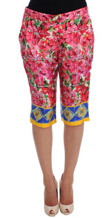 Pantalon capri de soie florale multicolore