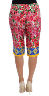 Pantalon capri de soie florale multicolore