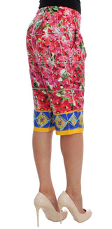 Πολύχρωμα Floral Silk Capri παντελόνι