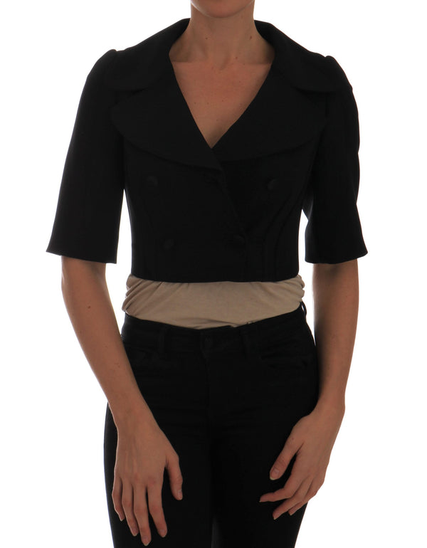 Chic negro blazer de doble pecho cortado