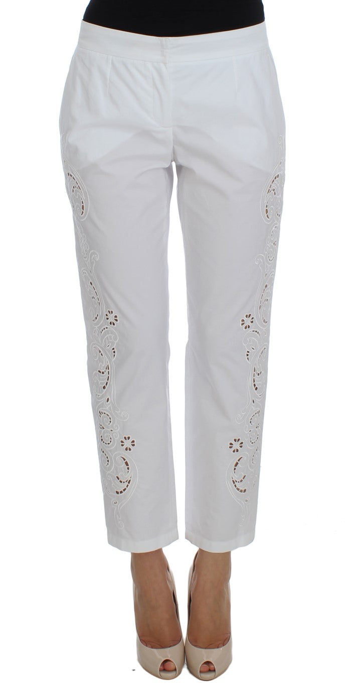 Eleganti pantaloni abiti da taglio floreale bianco