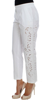 Elegantes pantalones de vestido de corte floral blanco